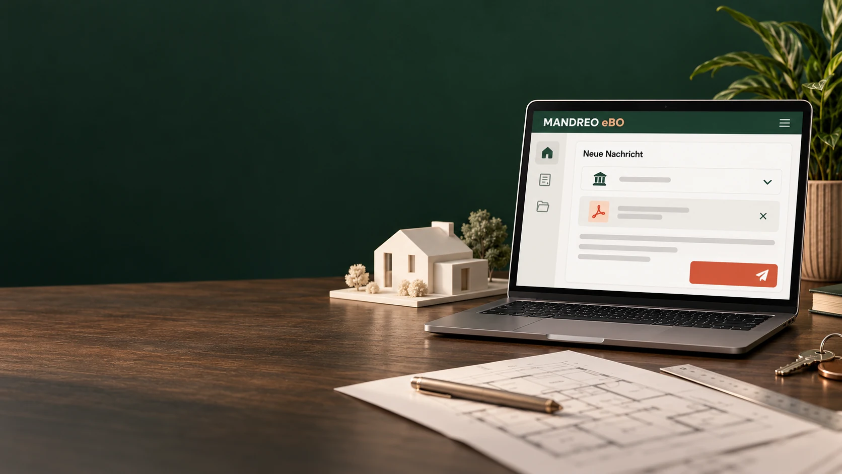 Produktillustration: MANDREO eBO am Arbeitsplatz für Immobiliengutachter